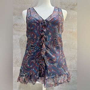Juicy Couture Silk Paisley Ruffle V-Neck Cami Top  (size 2)